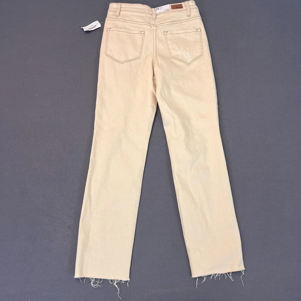 RSQ Jeans Womens 24‎ High Rise Straight Leg Denim Distressed Frayed Hem Ecru NWT